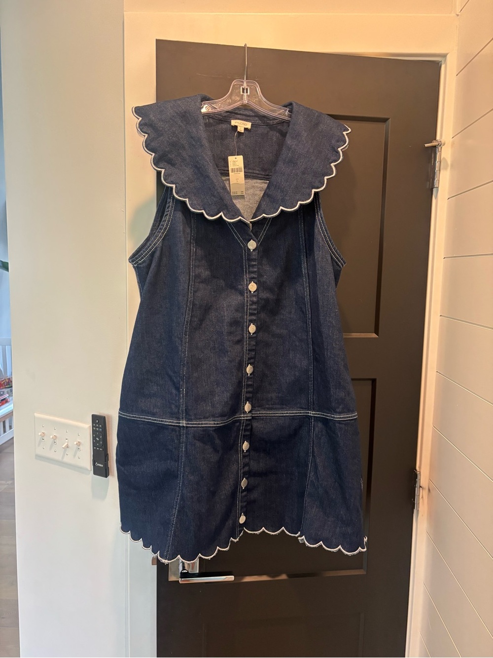 Anthropologie Pilcro Scalloped Denim Buttondown Love Dress Large NWT Nautical - Picture 8 of 15